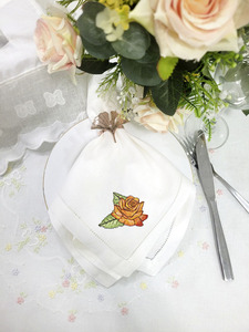 Wholesale Custom Embroidered Lovely Rose <b>Table</b> Napkins White <b>Linen</b> Hemstitch <b>Cloth</b> Napkins for Home Hotel and Wedding Events - Product Image 2