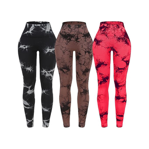 High Waist Printed <b>Leggings</b> <b>Women</b> Full Length Stretch Knitted Sporty Style <b>Red</b> Purple Brown Tie Dye Pattern - Product Image 5