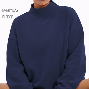 <b>Women's</b> <b>Navy</b> Blue Oversized Mock Neck Sweatshirt Striped Long Sleeve Pullover Custom Logo Fleece Knit <b>Top</b> <b>for</b> Autumn - Product Image 3