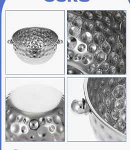 Seau à champagne de luxe en acier inoxydable martelé, grand modèle, finition miroir, avec poignées annulaires, pour hôtels et bars - Product Image 2