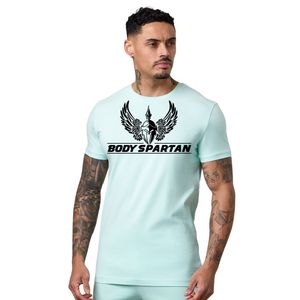 Camiseta deportiva con estampado gráfico verde menta para hombre, cuello redondo, manga corta, atlética, para gimnasio, entrenamiento, ropa deportiva informal, ropa deportiva - Product Image 1