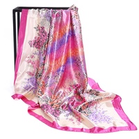 Syal Sutra Paisley Merah dan Krem untuk Wanita dan Pria, Dasi Leher Satin Mewah, Bandana Persegi Besar untuk Hadiah Promosi