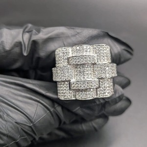 Anillo de Plata de Ley 925 con Moissanita para Hombre, Anillo Ancho con Incrustaciones de Circonitas, Chapado en Oro Blanco de 14K, Estilo Hip Hop de Lujo - Product Image 1