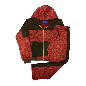Survêtement unisexe rouge à blocs de couleur, fermeture éclair intégrale, à capuche, coupe décontractée, en polyester et coton, pour l'automne, avec poches latérales - Product Image 5
