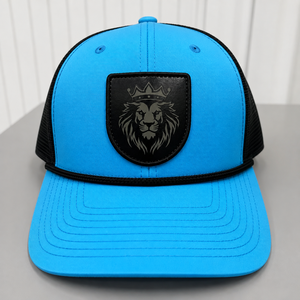 Casquettes de camionneur Injae Vina Blue avec logo personnalisé en relief, patch en cuir noir, unisexe, réglables, activités de plein air, quatre saisons - Product Image 1