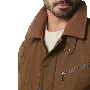 <b>Mens</b> <b>Brown</b> Canvas Bomber <b>Jacket</b> PU <b>Leather</b> Shell Zipper Closure Chest Pockets Workwear Outerwear Durable Winter Casual Coat - Product Image 4