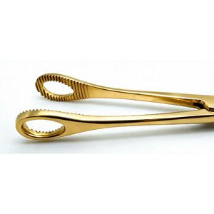 Pince à éponges Foerster droite à verrouillage pour piercing corporel, en acier inoxydable, 12 pouces, mâchoires dentelées, couleur or - Product Image 4