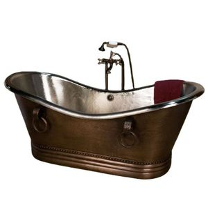 Baignoire autoportante en cuivre finition antique, ovale, type slipper tub, en métal, pour salle de bain - Indian Home Crafts - Product Image 2