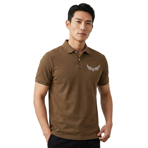 Polo en coton Oxford marron pour homme, manches courtes, logo brodé, décontracté, respirant, design avant, coupe classique - Product Image 2