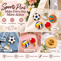 Broches en métal plaqué or, découpées à l'emporte-pièce, pour passionnés de sport, avec motifs de football, basketball, badminton et équipements sportifs, style dessin animé
