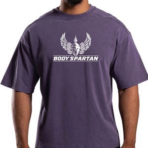 เสื้อยืดโอเวอร์ไซส์สีม่วงวินเทจสำหรับผู้ชาย ผ้าคอตตอนสโตนวอช คอกลม ทรงหลวม สไตล์ลำลอง สตรีทแวร์ แฟชั่น - Product Image 3