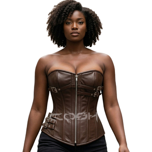Corset Steampunk en cuir marron pour femme, avec baleines en acier, disponible également en grandes tailles - Product Image 1