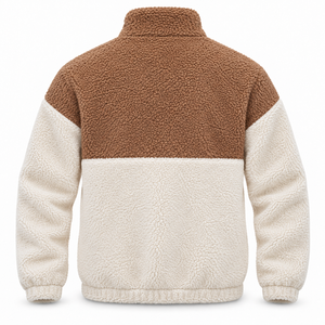 Custom Unisex <b>Sherpa</b> <b>Fleece</b> Half Zip Pullover Color Block Teddy <b>Jacket</b> with 3D Embroidered Logo OEM Private Label Manufacturer - Product Image 4