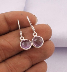 Boucles d'oreilles pendantes en argent sterling 925 avec améthyste naturelle, style vintage, pierre violette, pour femmes - Product Image 2