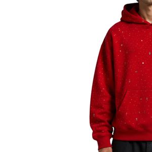 เสื้อฮู้ดดี้สีแดงขนาดใหญ่พิเศษสำหรับผู้ชาย ประดับคริสตัลวิบวับ ดีไซน์หรูหรา หนานุ่ม สไตล์สตรีทแวร์ แบบสั่งทำพิเศษ - Product Image 3
