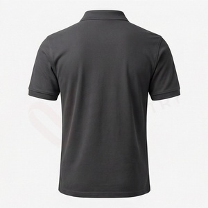 Polo en coton Oxford à manches courtes pour homme, noir, logo brodé, décontracté, respirant, coupe classique, design uni - Product Image 2