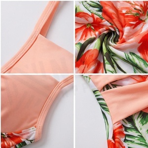 Women Floral Print One Piece Swimsuit Crossed Halter Twist Front High Waist With Bow Detail Stretch <b>Bikini</b> Beachwear - Product Image 4