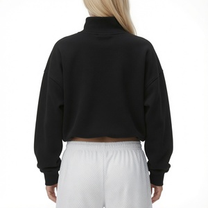 <b>Women</b> <b>Black</b> <b>Cropped</b> Mock Neck Sweatshirt Graphic Print Pullover Long Sleeve Casual Winter Streetwear <b>Top</b> - Product Image 2