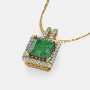 Yellow Gold Princess Cut <b>Emerald</b> Halo Lab Grown Diamond <b>Pendant</b> Necklace - Product Image 6