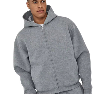 Sweat à capuche zippé pour homme 100 % coton épais, style streetwear, épaules tombantes, écologique, respirant, décontracté, mode hiver - Product Image 2