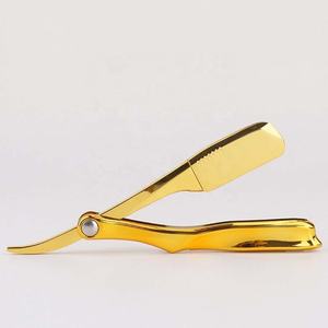 Maquinilla de afeitar de peluquero plegable de acero inoxidable chapado en oro con logotipo personalizado herramienta de afeitado para hombres diseño de calidad profesional - Product Image 3