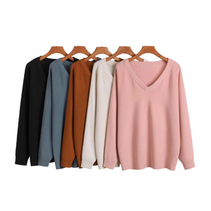 เสื้อสเวตเตอร์คอวีผู้หญิง สีพื้น แขนยาว สไตล์ลำลอง สำหรับฤดูใบไม้ร่วง ผลิตจากอะคริลิก 100% ป้องกันการเป็นขุย - Product Image 1