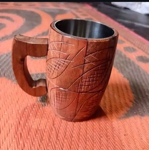 Mug en bois rustique pour café, thé, bière, tasse en bois naturel, fabrication artisanale, vaisselle de cuisine, utilisation écologique - Product Image 3