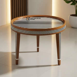 Luxury Handcrafted Meenakari Wooden Accent <b>Table</b> Vibrant Peacock & Floral Inlay <b>Stool</b> Premium Leg Pedestal <b>with</b> Gold Accents - Product Image 1