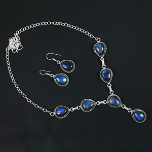 Wholesale 925 Sterling Silver Natural Labradorite Gemstone Teardrop Multi-Stone <b>Necklace</b> and <b>Matching</b> Earrings Jewelry Set - Product Image 6