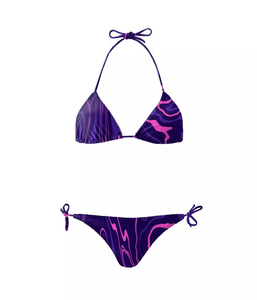 Conjunto de Bikini con Estampado Floral para Mujer, Cuello Halter, Lazos Laterales, Spandex, Poliéster Elástico, Traje de Baño de Corte Regular - Product Image 2