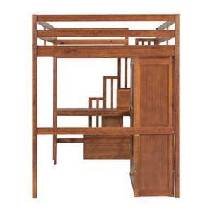 Letto a soppalco a grandezza naturale con scrivania in legno, librerie, armadio e cassetti, scala integrata e spazio contenitore per bambini - Product Image 2