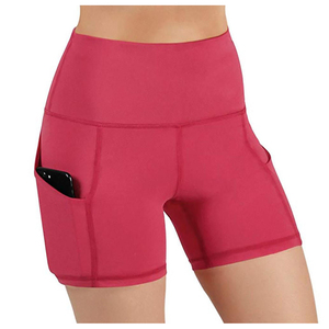 Shorts de sport pour femme taille haute, couleur unie, avec taille élastique, poche téléphone, compression sexy, effet froncé aux fesses, sans couture, pour fitness et yoga - Product Image 1