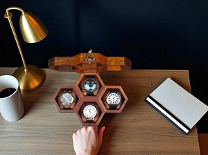 Premium 4-Slot Wooden Watch <b>Display</b> <b>Case</b> – Handcrafted Men’s Watch Box,Vintage Honeycomb <b>Display</b> <b>Case</b> in Indian Rosewood, Handma - Product Image 5
