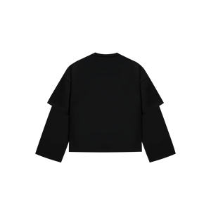 เสื้อยืดแขนสั้นสีดำทรงโอเวอร์ไซส์สำหรับผู้ชาย คอกลม สไตล์สตรีท สีพื้น ผ้าถัก คอตตอน ความยาวปกติ - Product Image 6