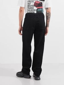Jean large en denim noir uni 100 % coton pour homme, taille mi-haute, coupe décontractée, écologique, confortable avec poches - Product Image 3