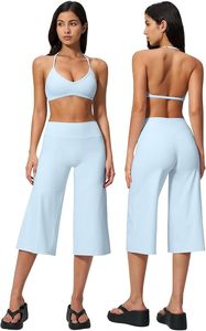 Conjunto de Yoga sin Costuras para Mujer, 2 Piezas, Top Halter Negro, Pantalones Culotte de Cintura Alta, Ropa Deportiva Elástica para Ejercicio - Product Image 6