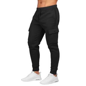 Pantalon de survêtement cargo gris uni pour homme, coupe slim, taille élastique, cordon de serrage, plusieurs poches, décontracté, pour l'automne - Product Image 4