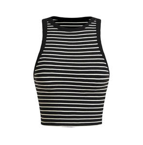 Camisetas sin mangas con cuello redondo, personalizadas con logotipo, estampado de rayas blancas en la parte delantera, tejido acanalado, para mujer, informales, transpirables, de spandex/algodón - Product Image 3