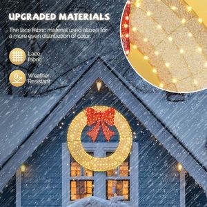 Ghirlanda Natalizia da Esterno in Metallo Pre-Illuminata a LED da 48 Pollici con 315 Luci, Decorazione Festiva per Casa, Giardino, Esterni, Fiocco Oro/Rosso, per Interni - Product Image 6