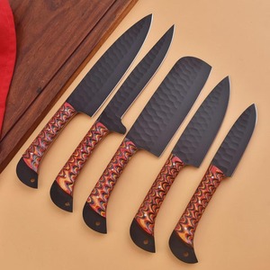 Handmade Carbon Steel Chef <b>Knife</b> <b>Set</b> | Black Powder Coat Wood+Resin Handle | 5-Piece <b>Sharp</b> Cooking <b>Knife</b> Collection - Product Image 2