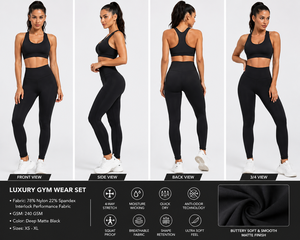 <b>Black</b> High Waisted <b>Leggings</b> Scoop Neck Solid <b>Crop</b> Top 4 Piece Set Breathable Eco-Friendly Seamless Knitted Spandex Elastic Waist - Product Image 2
