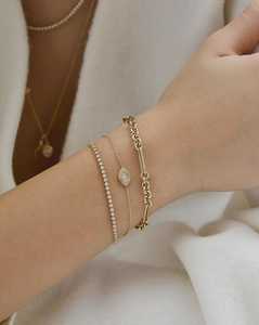 Pulseras de Cadena Ojo Turco de Oro Sólido 14K 18K con Diamantes Cultivados en Laboratorio Engastados en Puntas, Diseño Acanalado Minimalista para Uso Diario, Joyería Fina - Product Image 3