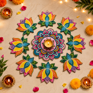 Handcrafted Wooden Peacock <b>Elephant</b> Lotus Rangoli Kit Traditional Indian Festival Diwali <b>Decor</b> Multi-piece Wedding Sangit <b>Decor</b> - Product Image 1
