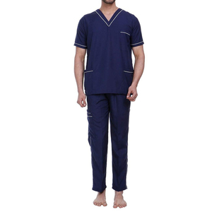 Conjunto de Uniforme Médico Azul Marino para Hombre, Algodón y Poliéster, Cuello en V, Manga Corta, Pantalones, Ropa Profesional para Hospital - Product Image 1
