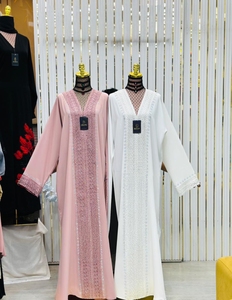Abaya Modeste de Dubaï en Gros, Perlée et Pailletée, à Manches Longues, Traditionnelle Musulmane, Faite à la Main, pour Mariage, en Polyester Respirant, Col en V pour Femme - Product Image 6