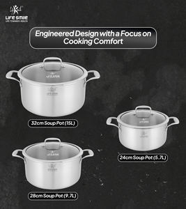 Ensemble de casseroles haut de gamme en acier inoxydable 18/10, 6 pièces, corps robuste, poignées solides en acier inoxydable, couvercles en verre, compatible induction - Product Image 2