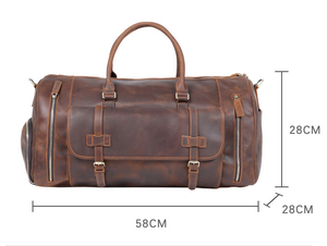 Bolsa de Viaje de Cuero Genuino de 58 cm, Gran Capacidad, Unisex, con Cierre de Cremallera y Correa Ajustable - Product Image 5