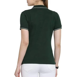 Polo de Mujer Verde Oscuro, Manga Corta, Color Sólido, Informal, Tejido, Corte Regular, Venta al Por Mayor OEM - Product Image 3