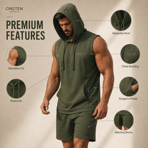 ONETEN APPARELS Conjunto de Camiseta sin Mangas con Capucha y Pantalones Cortos con Cordón para Hombre, Color Sólido, Secado Rápido, Ropa Deportiva para Gimnasio, Corte Holgado - Product Image 3