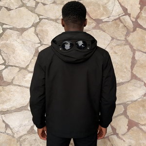 <b>Men's</b> Black Windproof Hooded Jacket with Built-in <b>Face</b> <b>Mask</b> and Goggles French Terry 100% Cotton Oversized Fit Winter Casual - Product Image 2